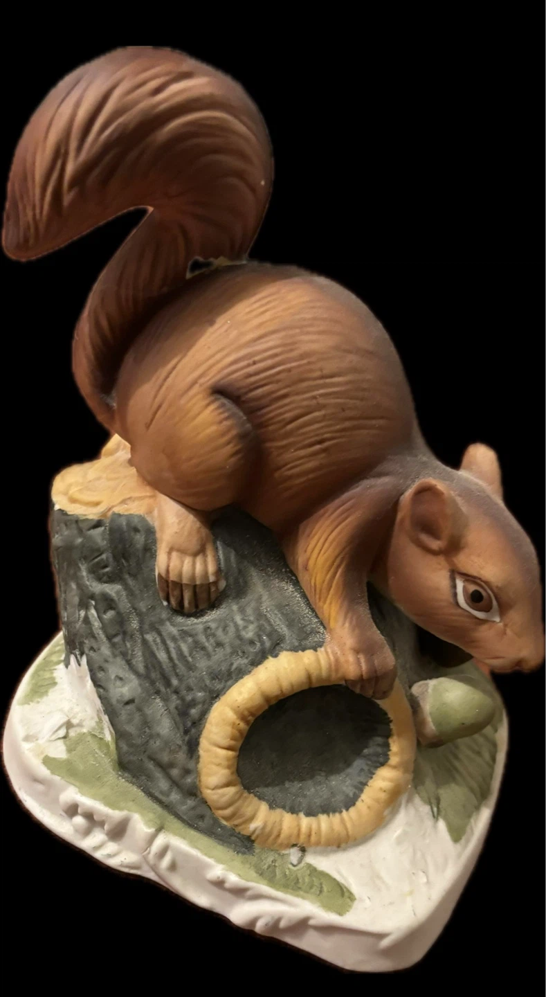 Ceramic Squirrel Figurine on Log
