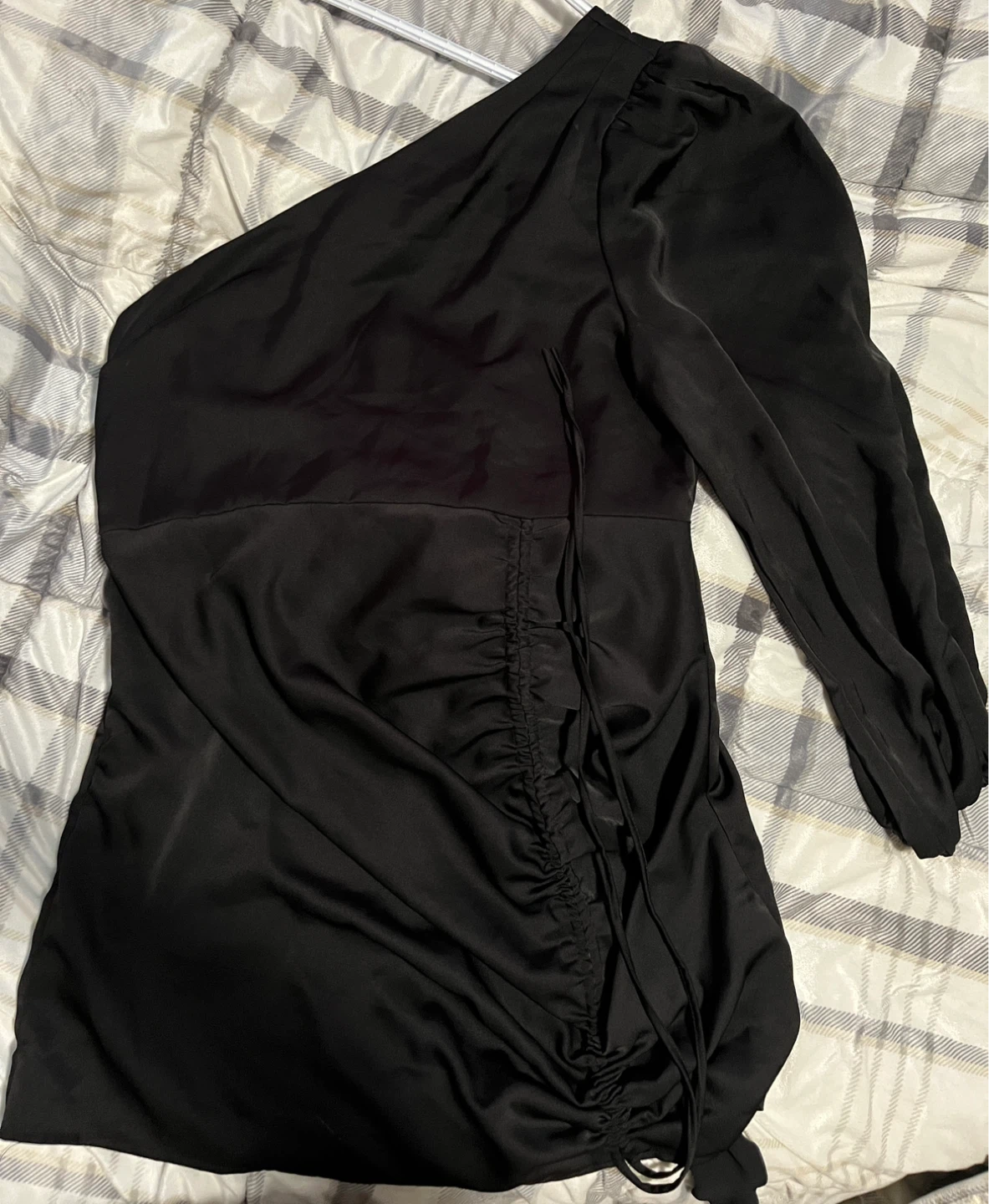 Boohoo Black Satin One Shoulder Bow Back Dress Size 14 US