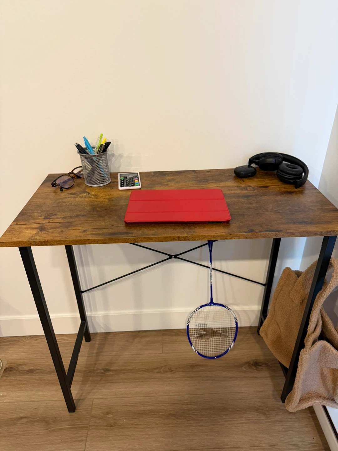 Rustic Brown Wood Top Desk with Black Metal Legs