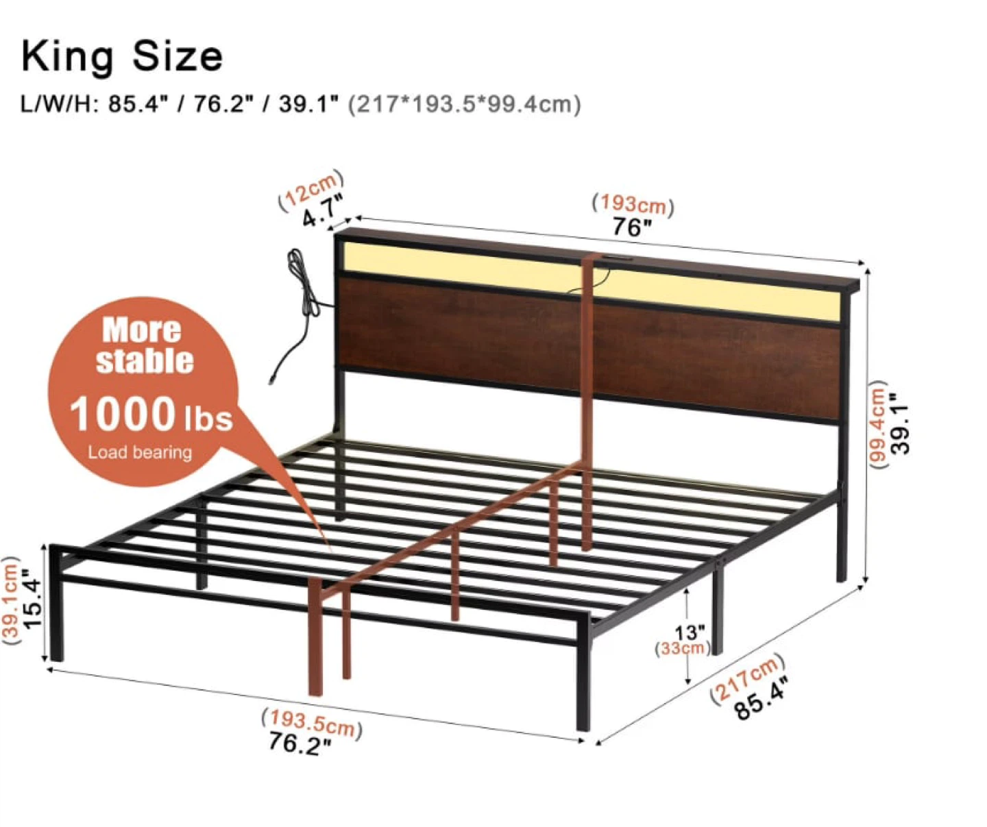 King Size LED Bed Frame - photo 2