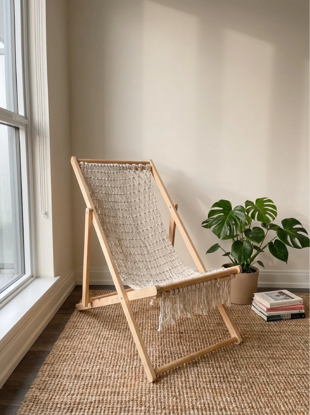 Macramé Sling Chair- Wooden Frame