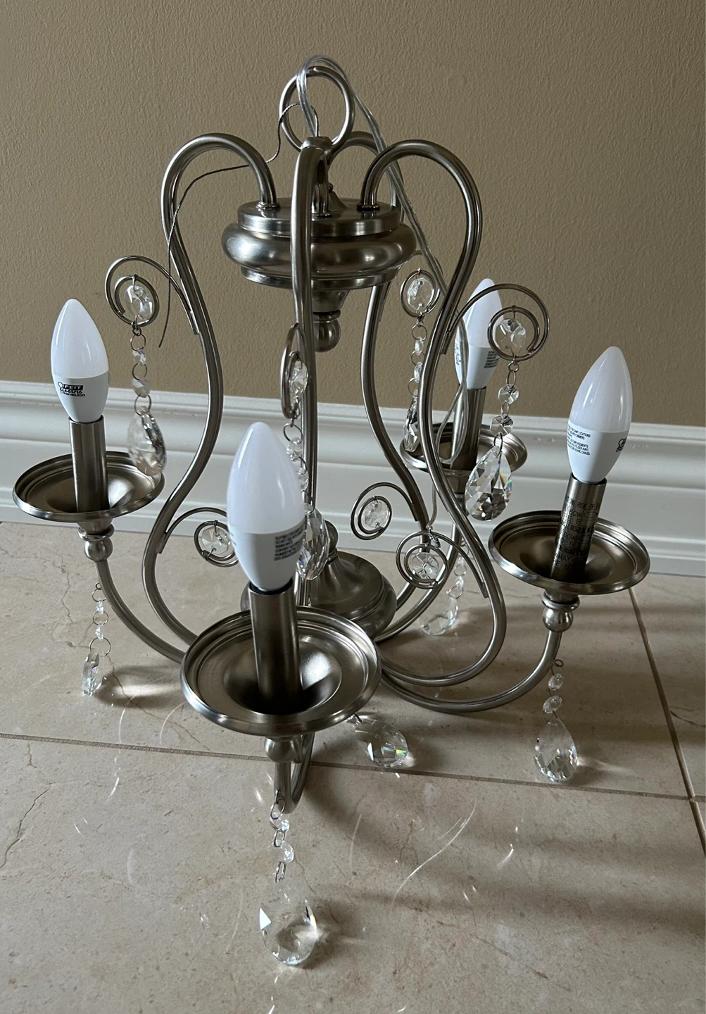 Satin Nickel Chandelier with Crystal Accents