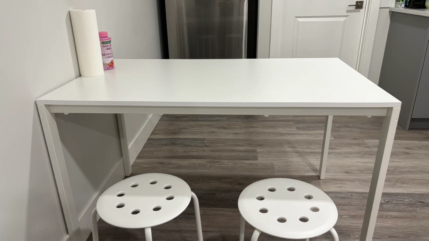 White IKEA Desk with Two Chairs