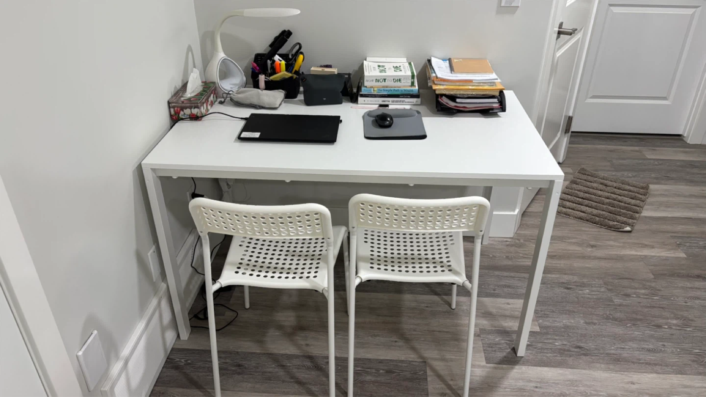 White IKEA Desk with Two Chairs - photo 3