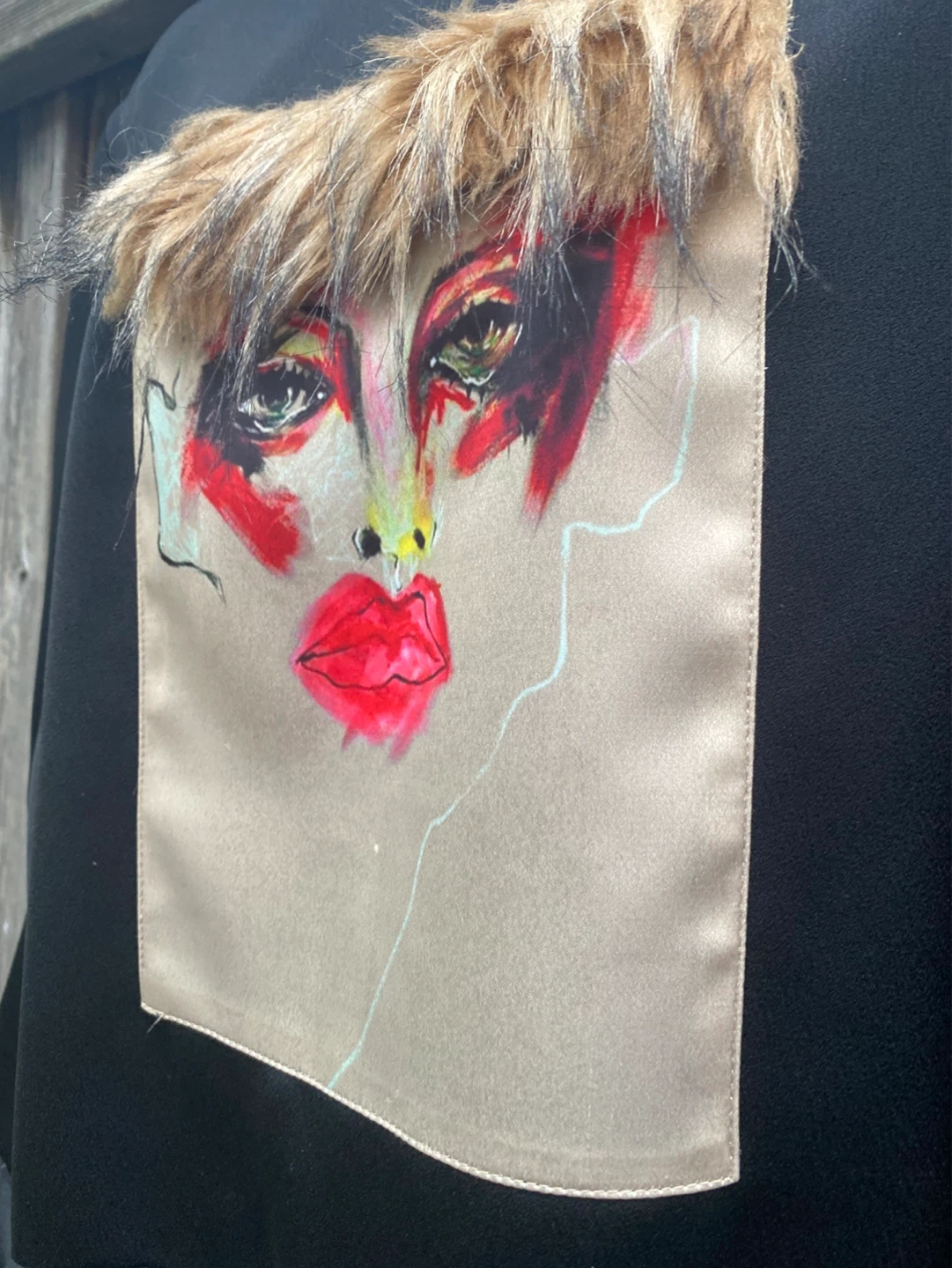 Black Statement Top with Face Graphic and Ruffle Hem - photo 5