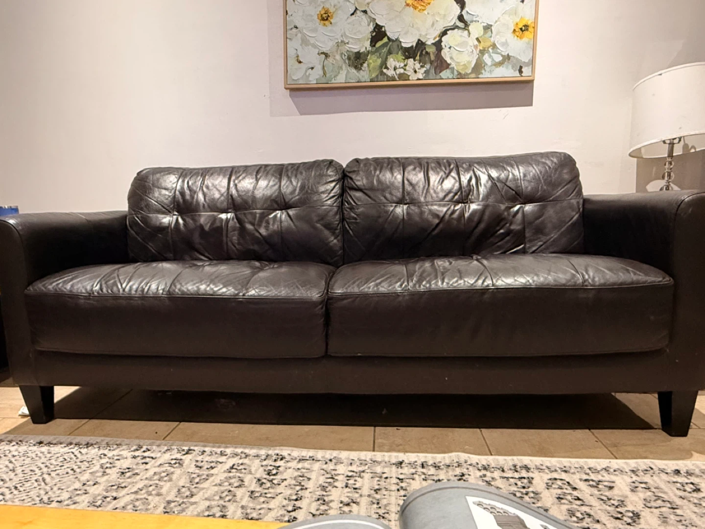 Dark Brown Leather Tufted Sofa