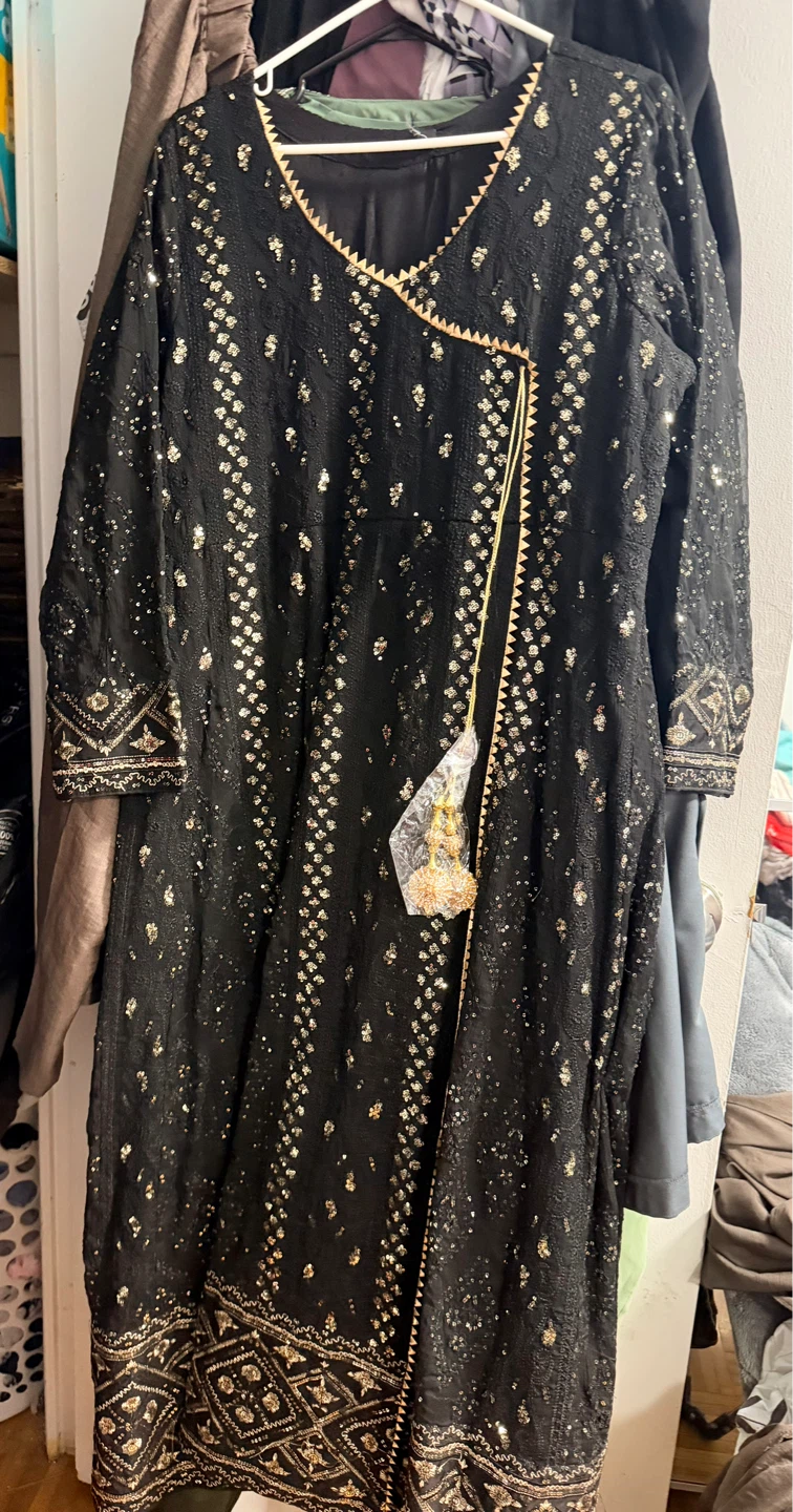 Black Sequined Long Kameez - Size L - photo 3