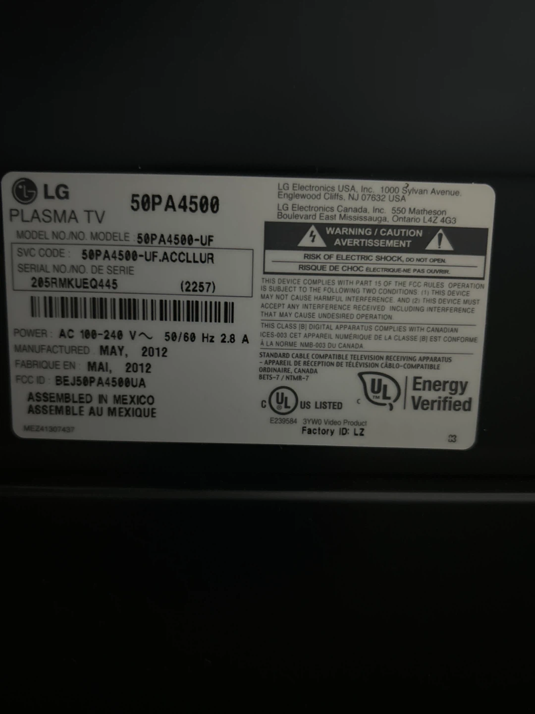LG 50" Plasma TV - 50PA4500