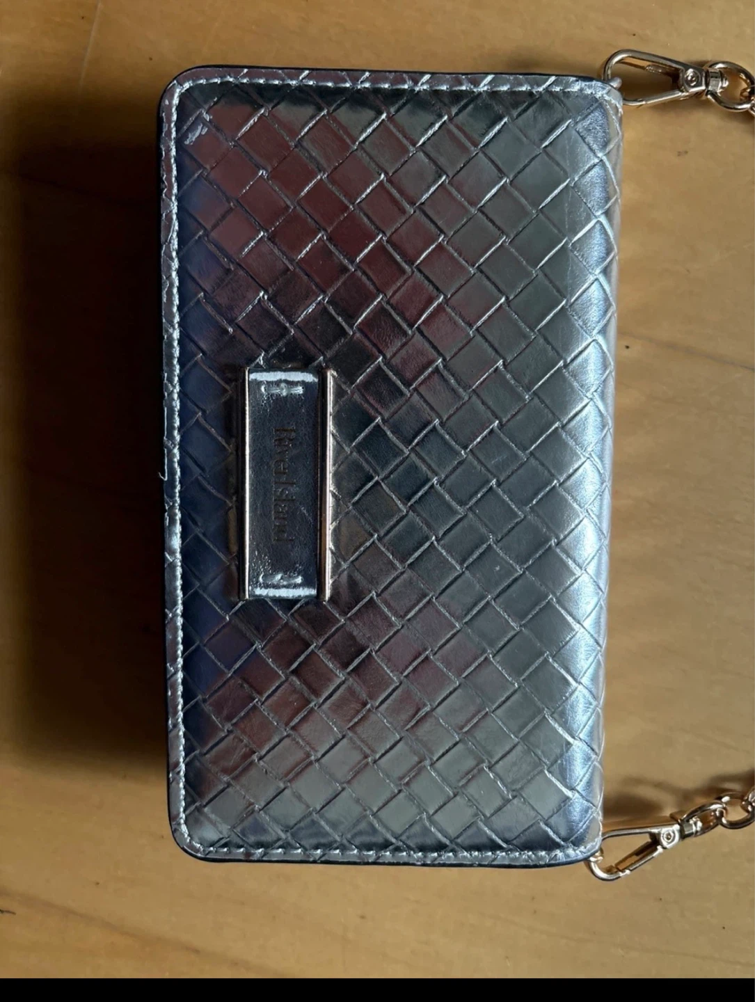Silver Woven Wallet with Chain Strap