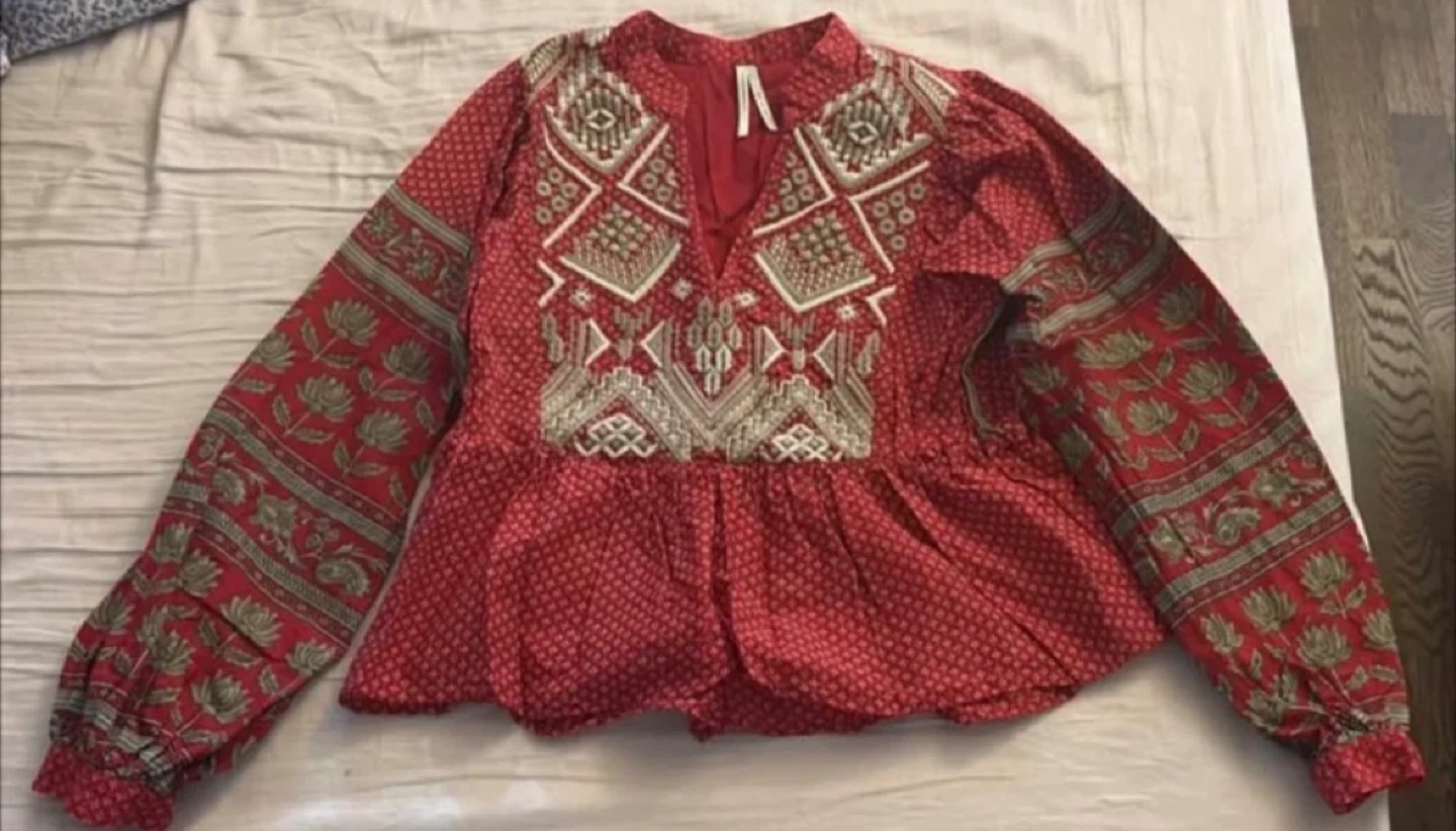 Red Embroidered Blouse from Anthropologie