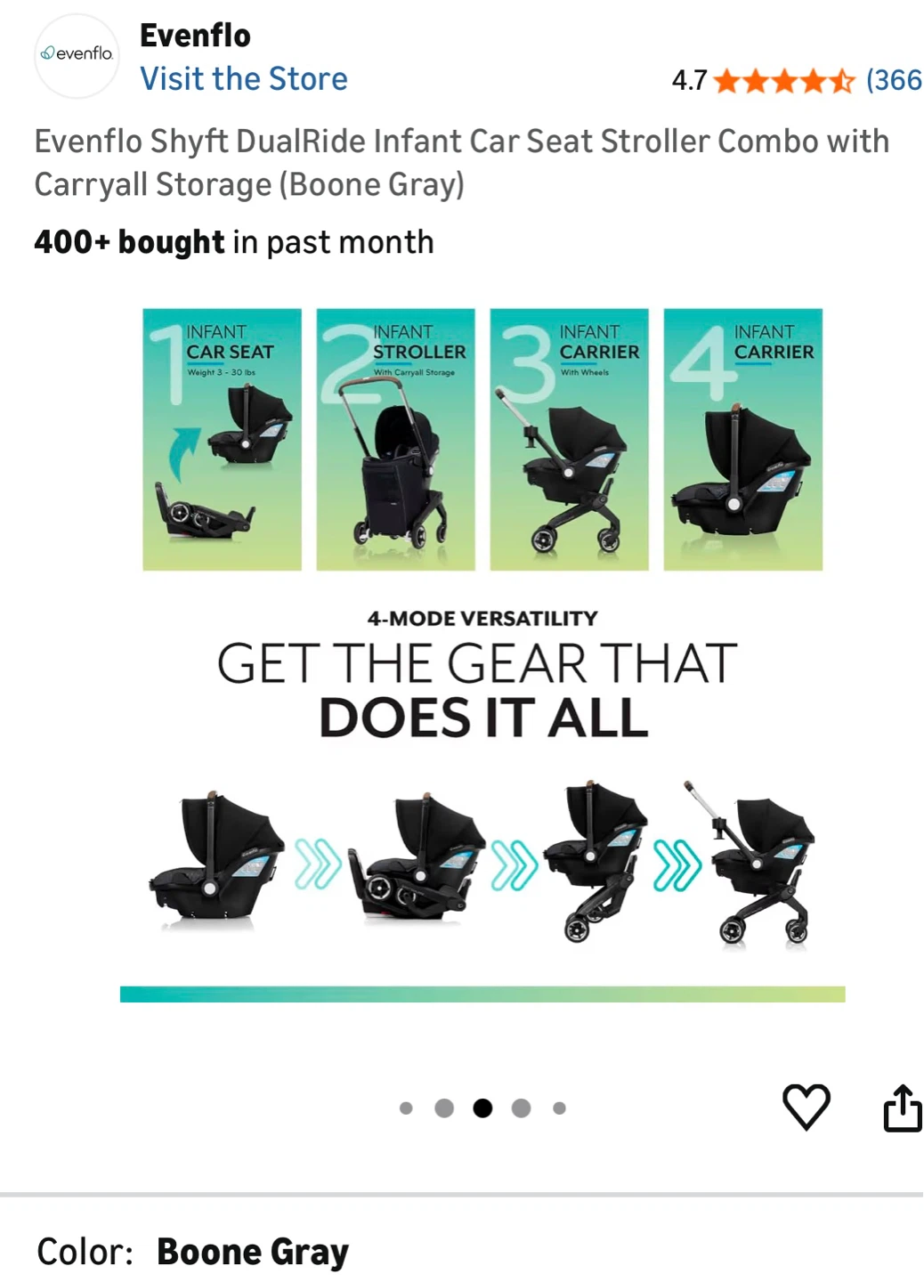 Evenflo Shyft DualRide Infant Car Seat Stroller Combo - photo 4