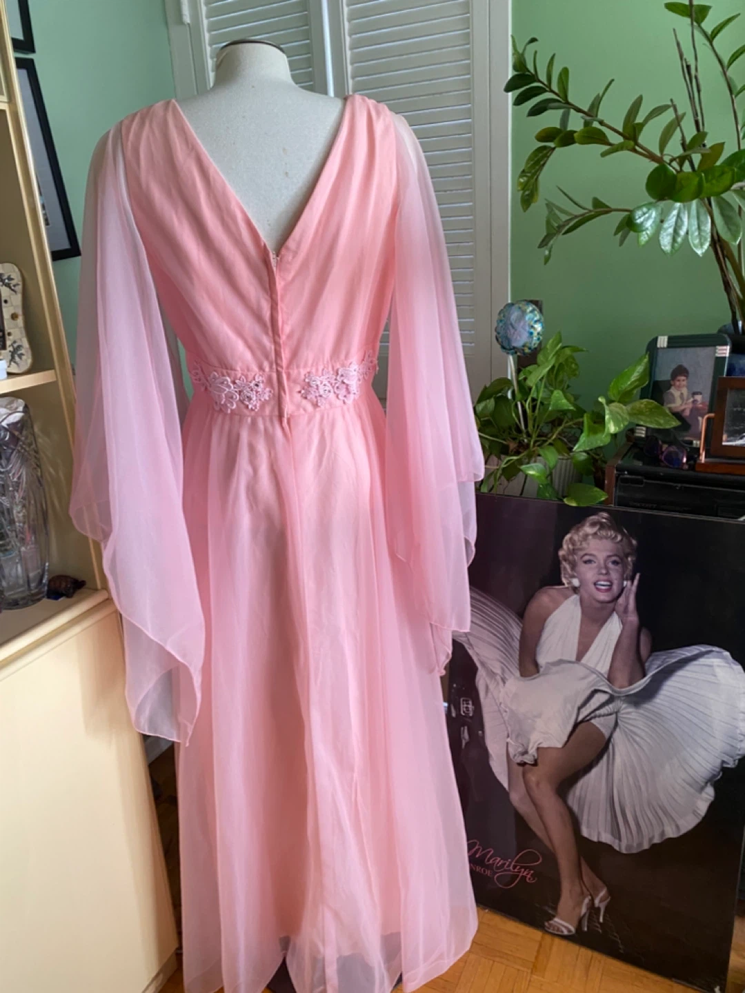 Vintage 70’s Pink Chiffon Gown with Bell Sleeves - photo 5