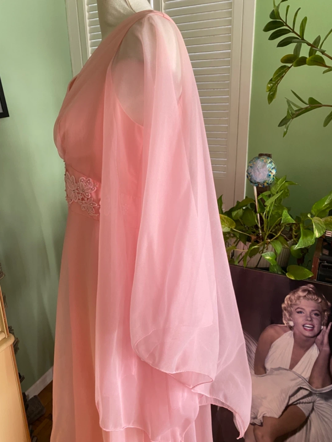 Vintage 70’s Pink Chiffon Gown with Bell Sleeves - photo 4