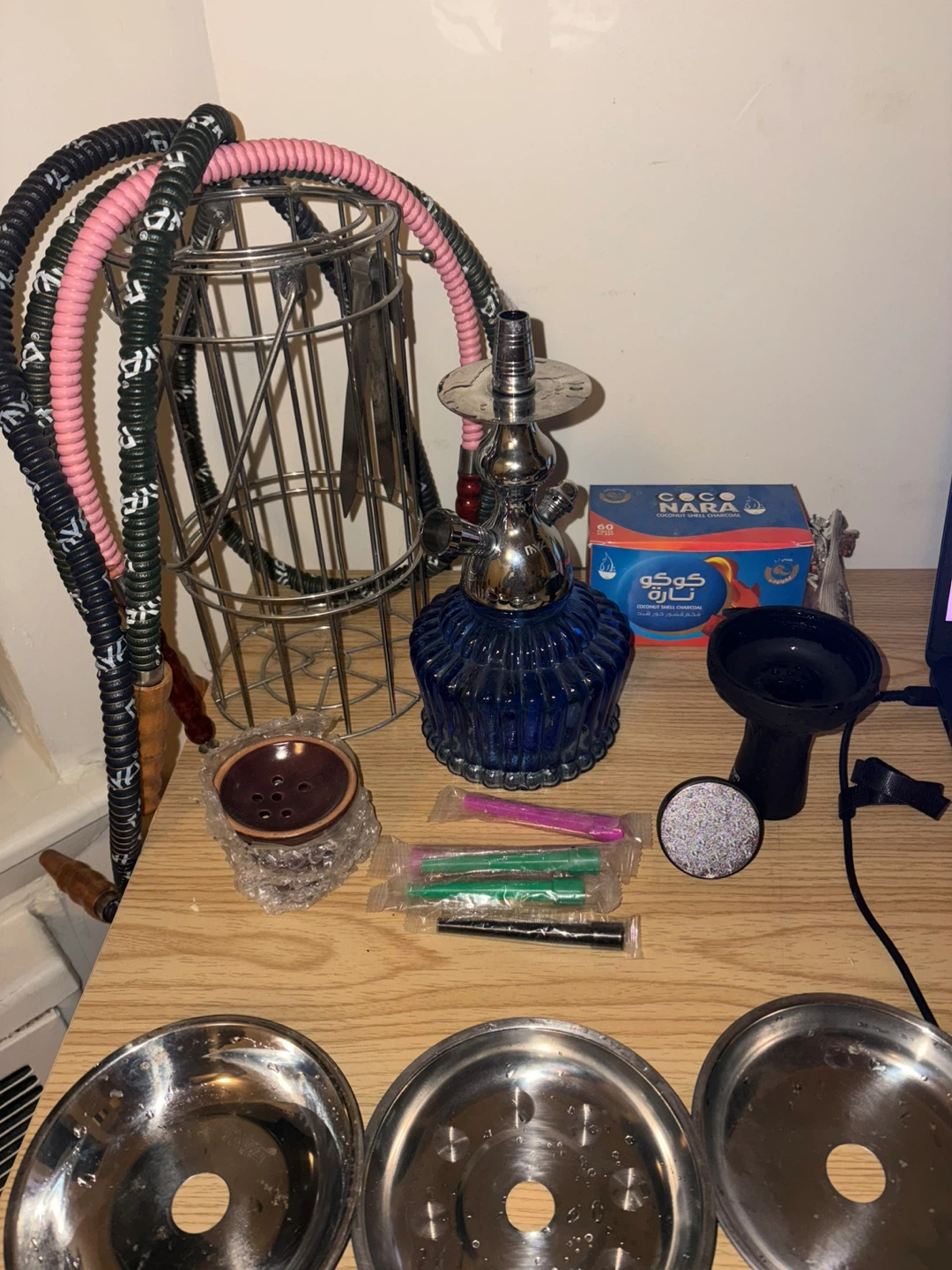 Blue Glass Hookah with Accessories