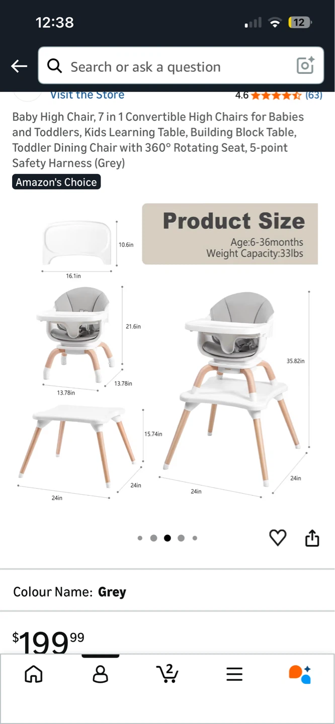 7 in 1 Convertible High Chair - Grey