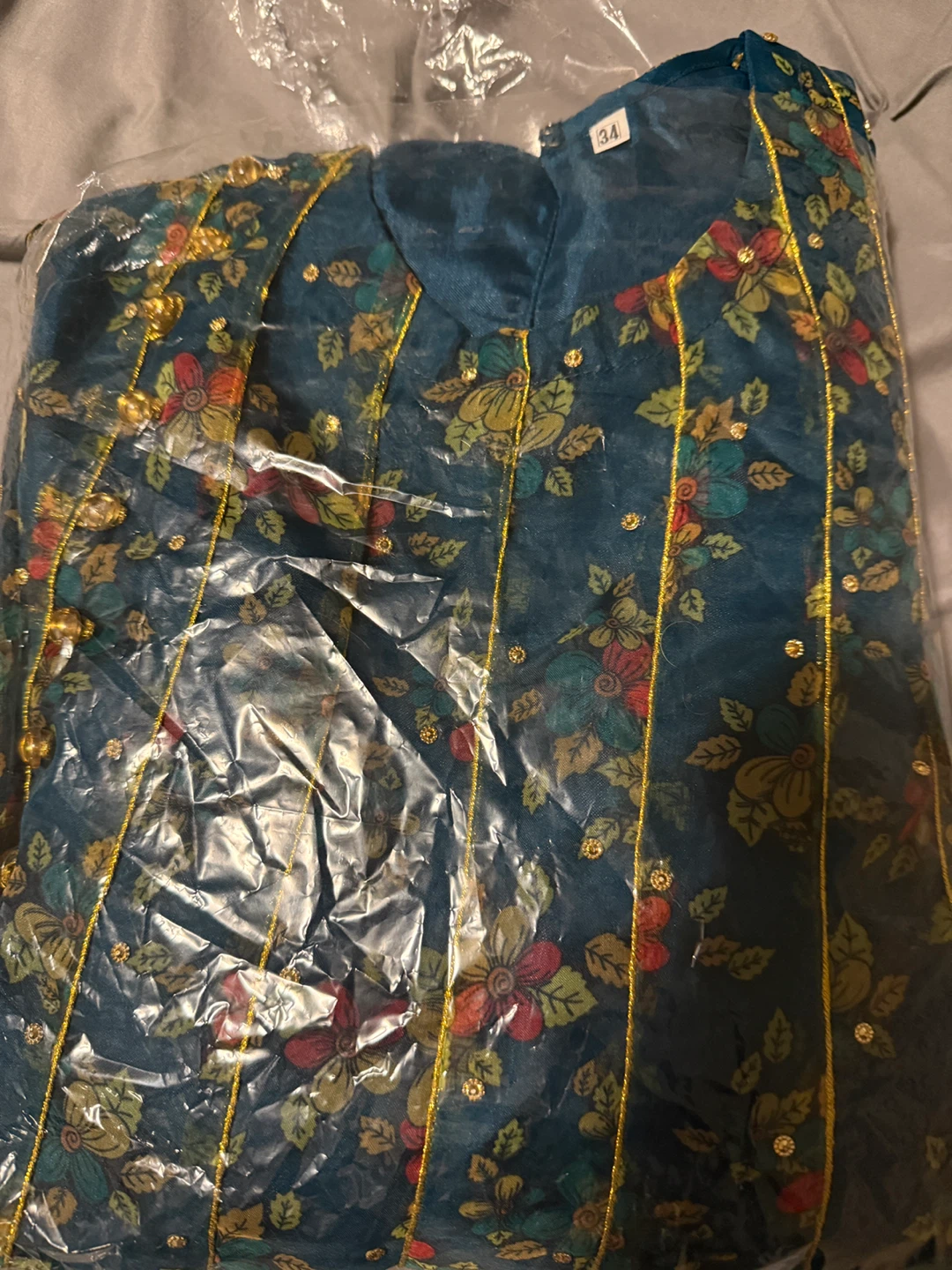 Teal Floral Print Anarkali Suit Set Size 34 - photo 3