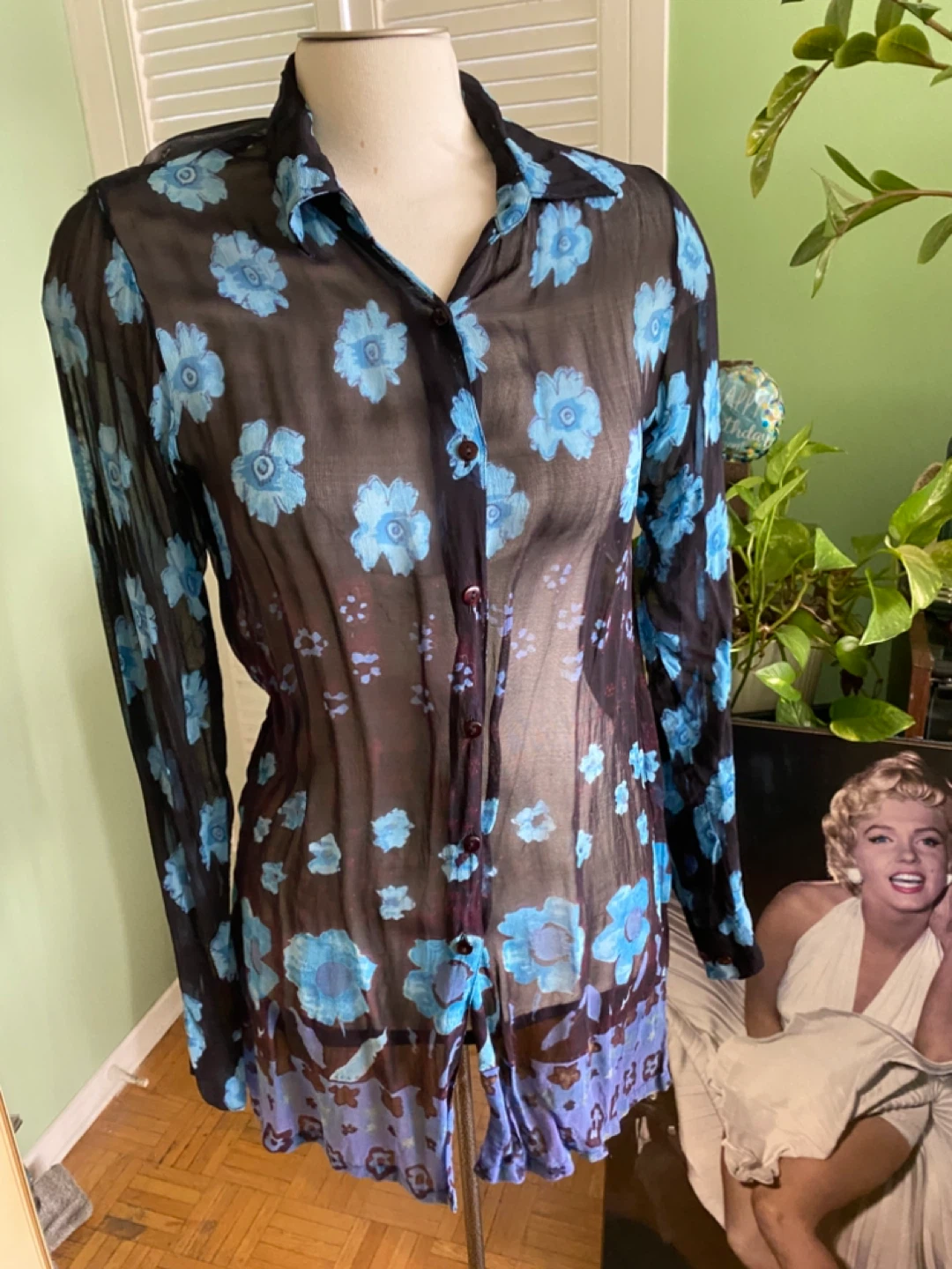 J. Klein Collection Sheer Floral Button-Up Blouse