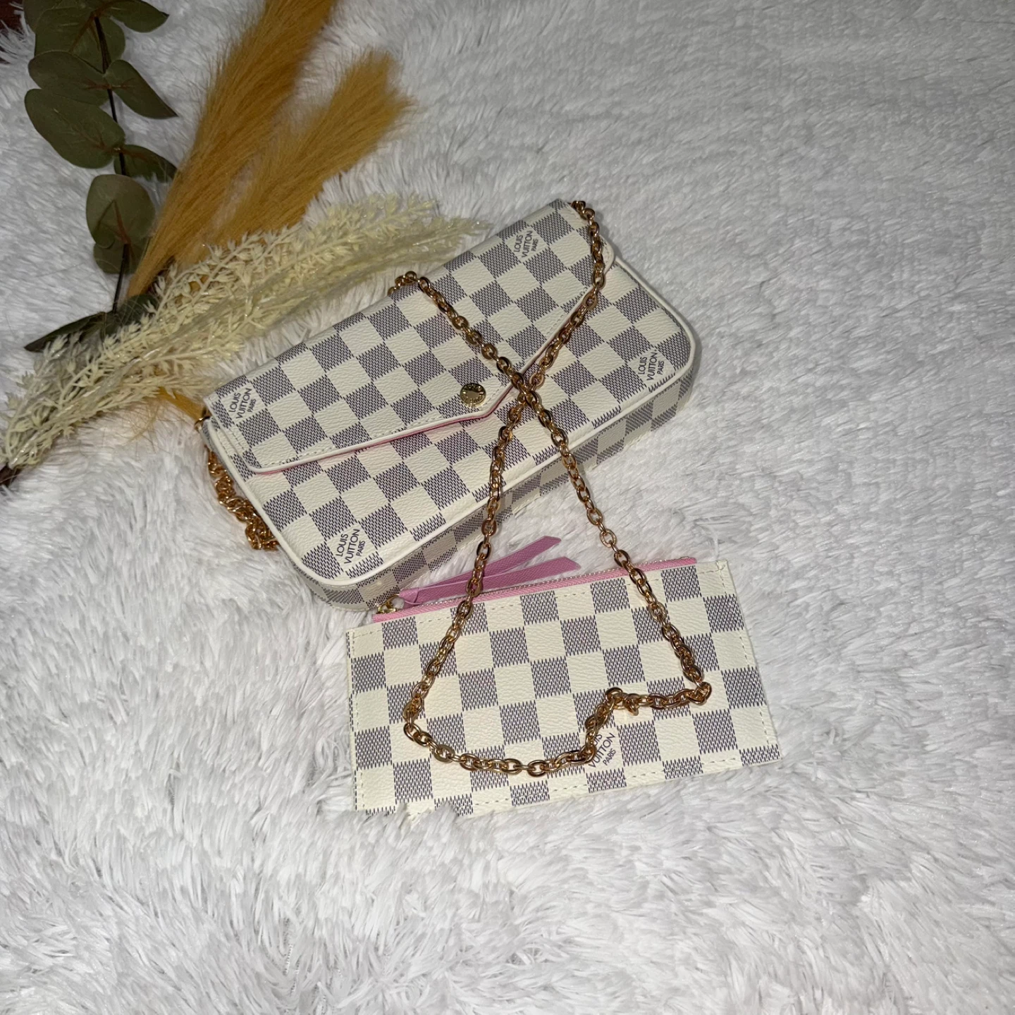 Louis Vuitton Damier Azur Wallet with Chain and Pouch
