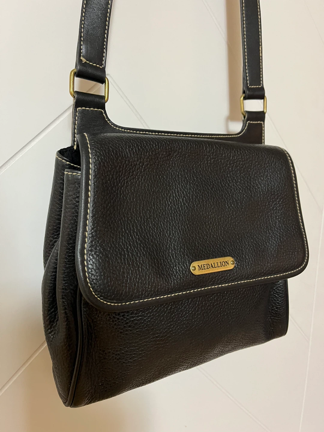 Medallion Black Leather Shoulder Bag