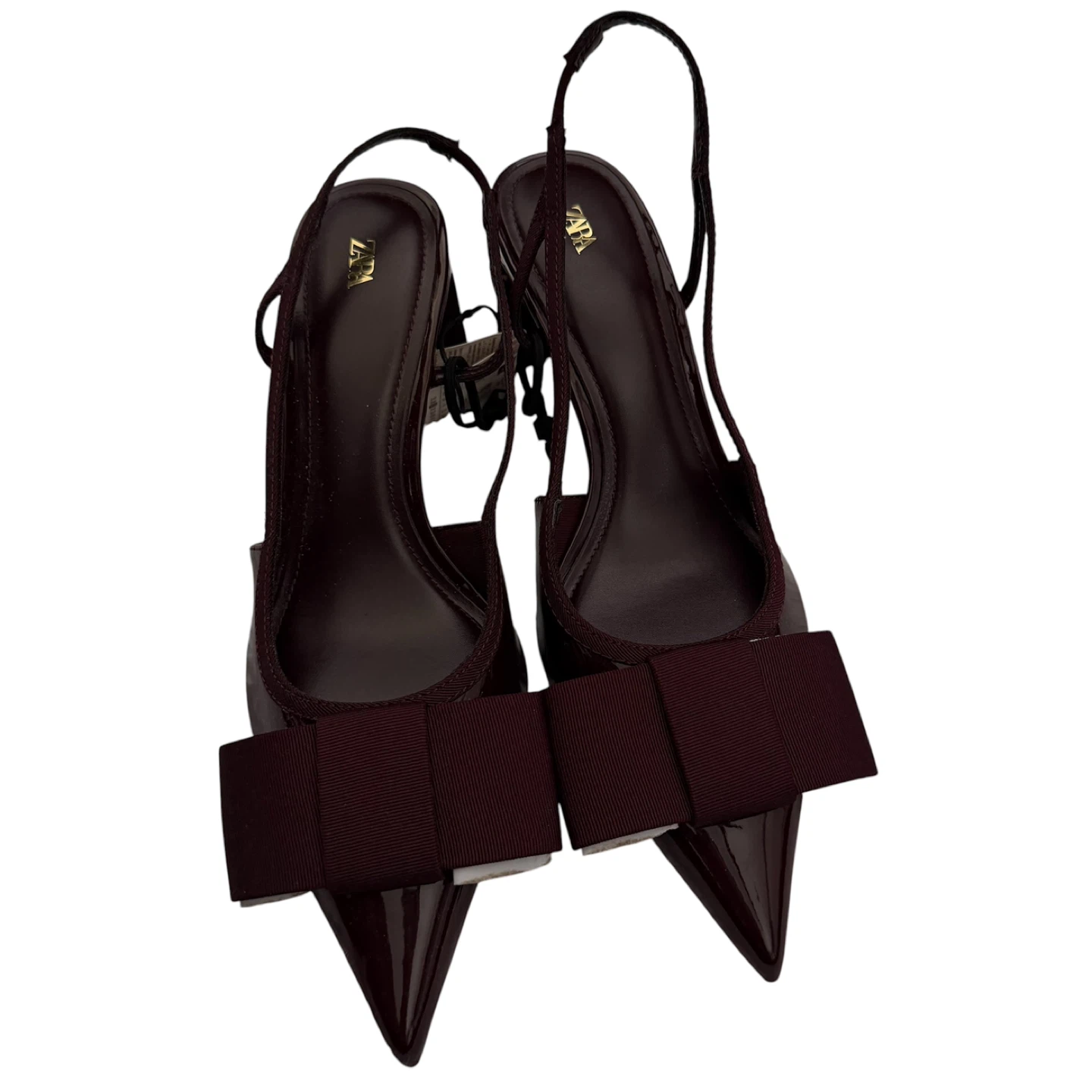 ZARA Women's Burgundy Slingback Heels with Bow - Size 7