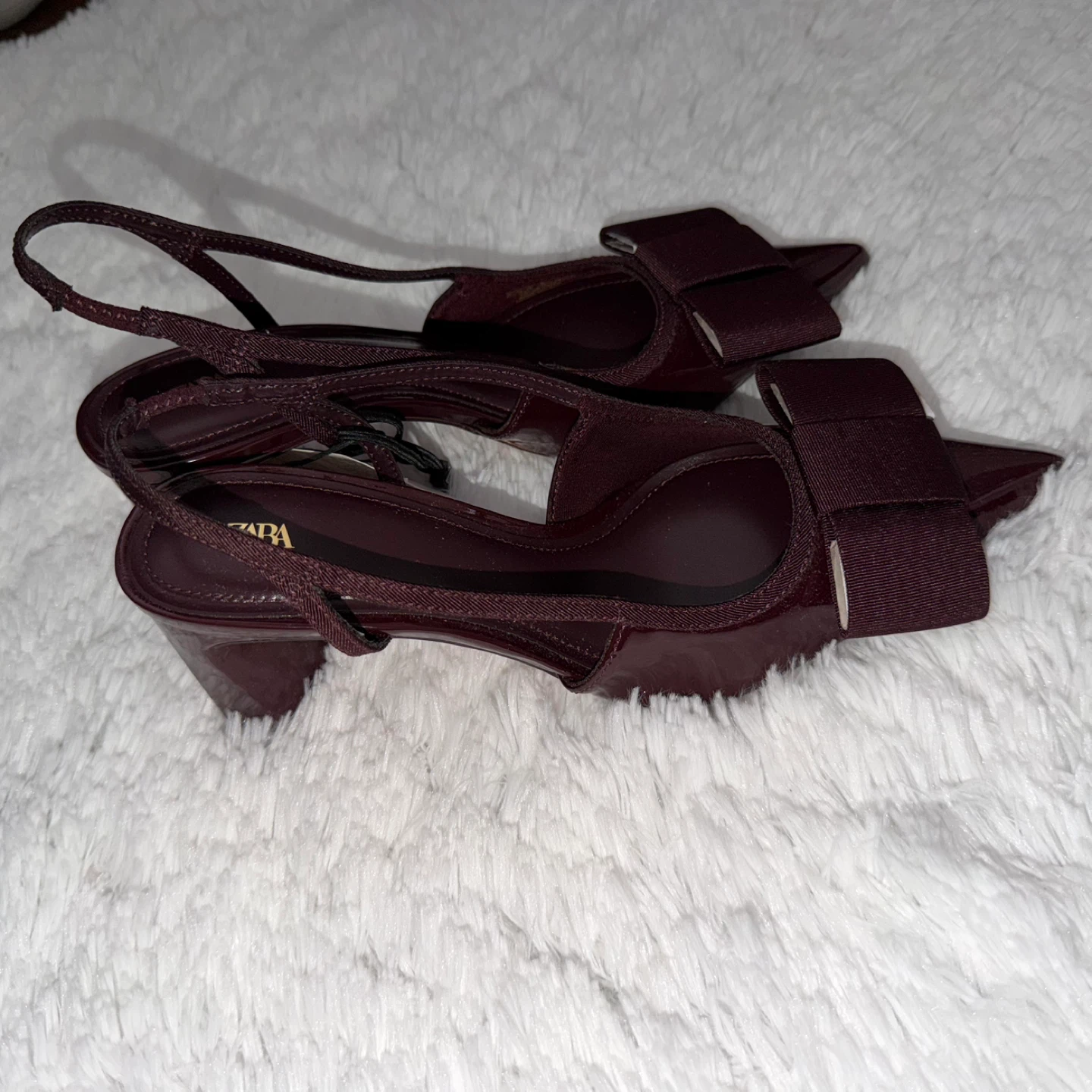 ZARA Women's Burgundy Slingback Heels with Bow - Size 7 - photo 2
