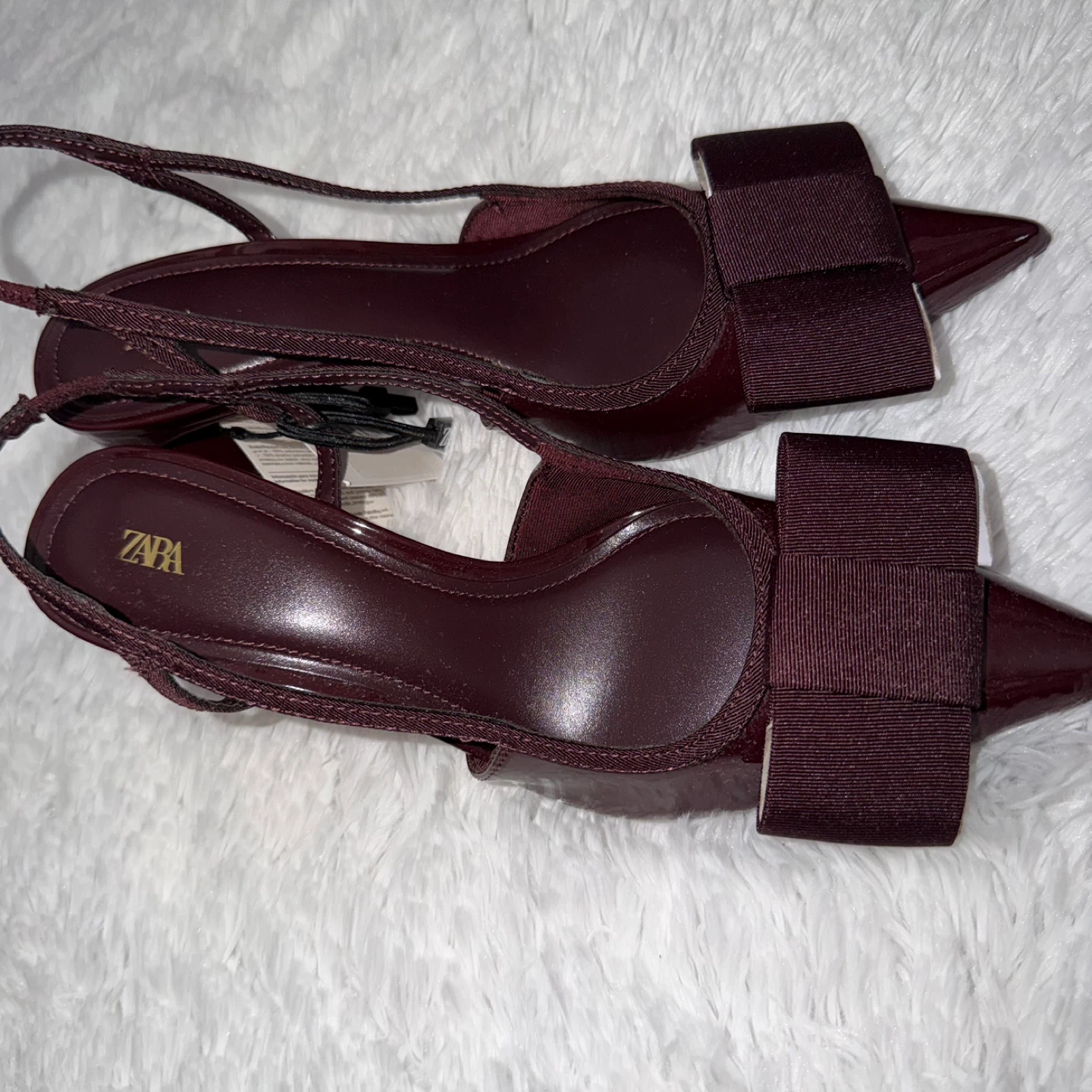 ZARA Women's Burgundy Slingback Heels with Bow - Size 7 - photo 3