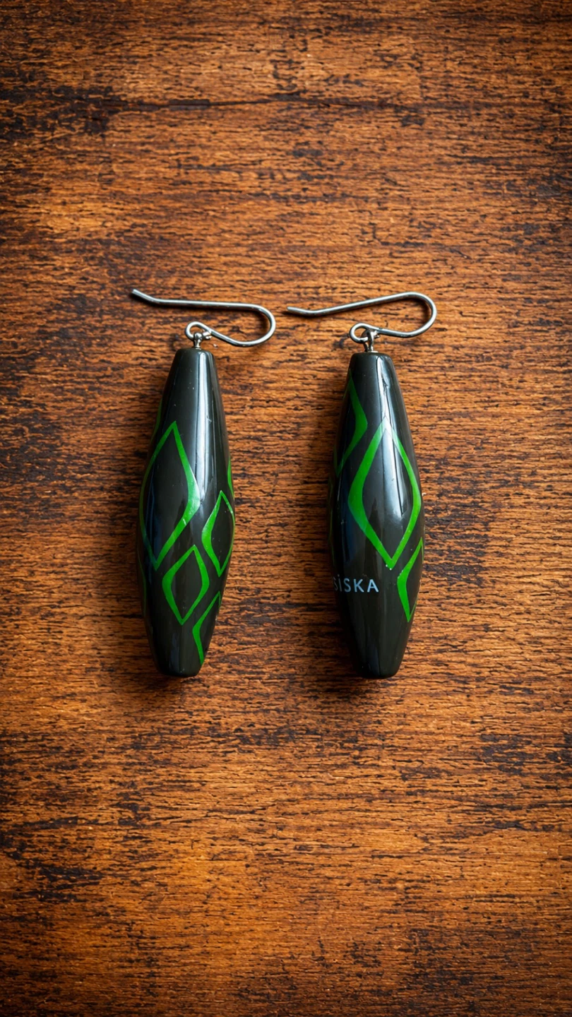 Green & Black Drop Earrings – $15