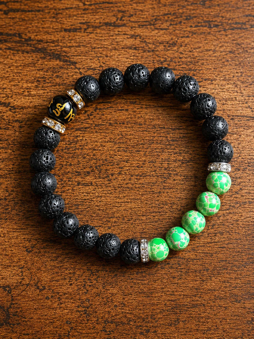 Lava & Green Beaded Bracelet – $15