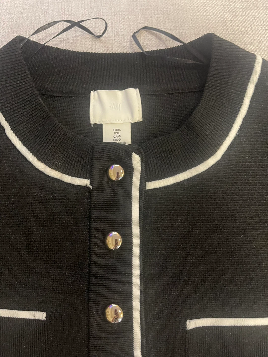 H&M Black Knit Cardigan with White Trim - Size L - photo 4