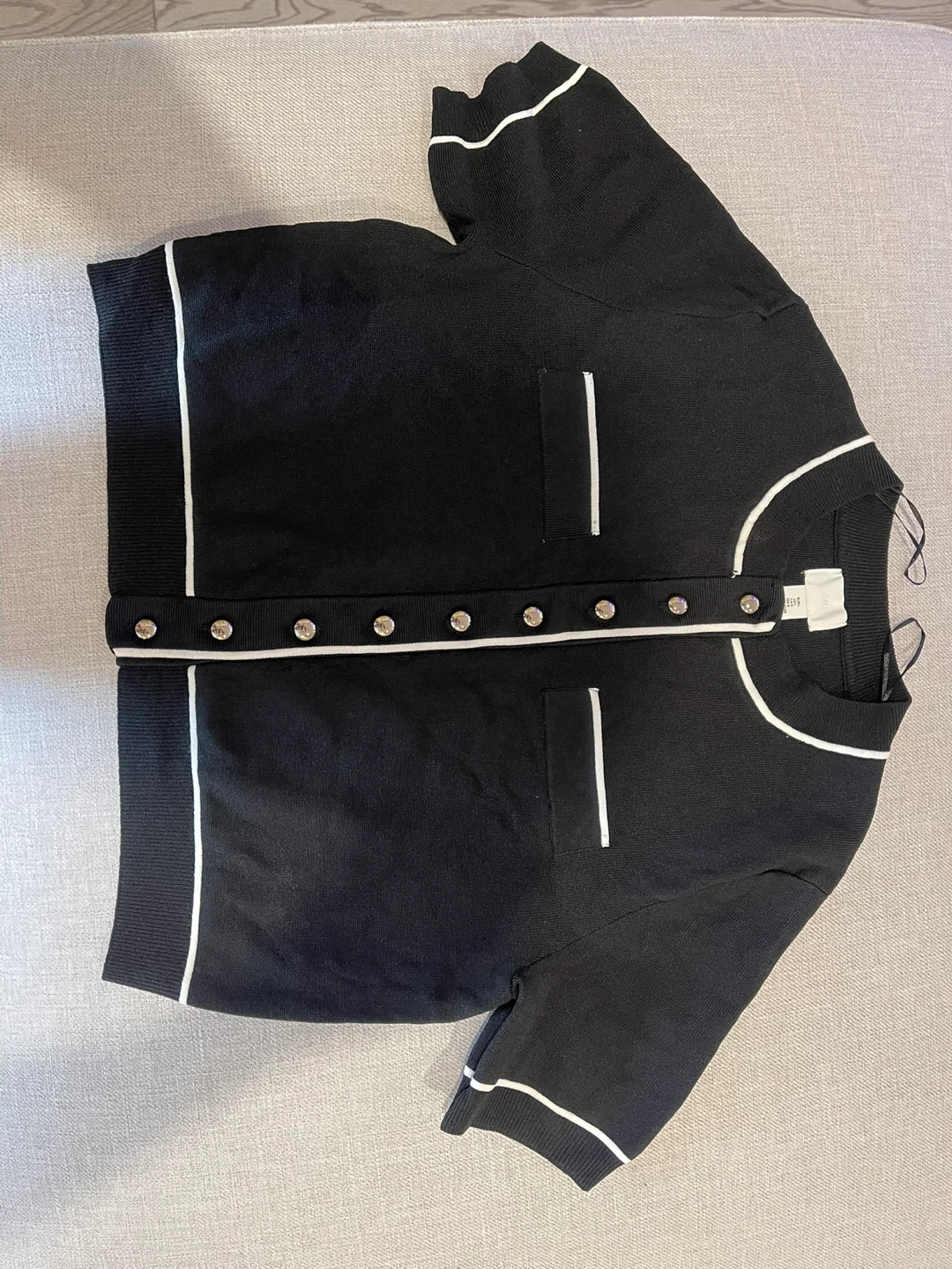 H&M Black Knit Cardigan with White Trim - Size L - photo 2
