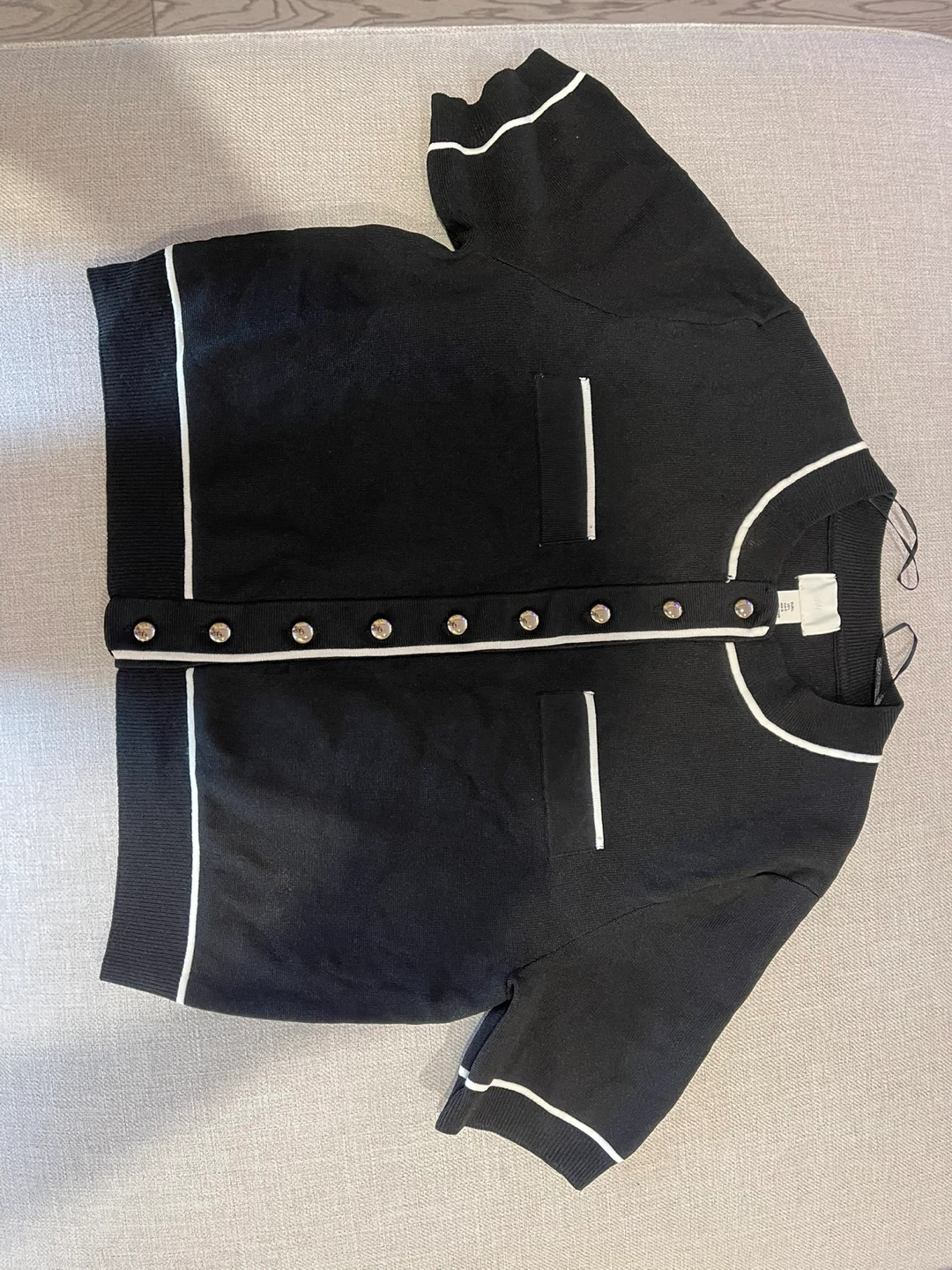 H&M Black Knit Cardigan with White Trim - Size L - photo 3