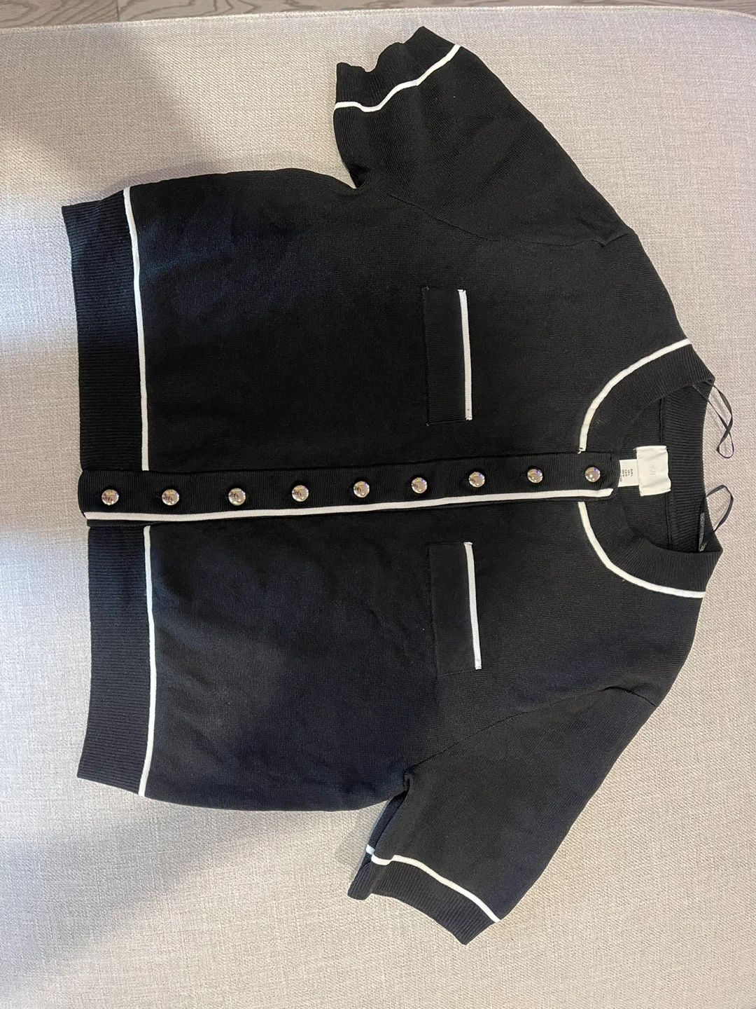 H&M Black Knit Cardigan with White Trim - Size L