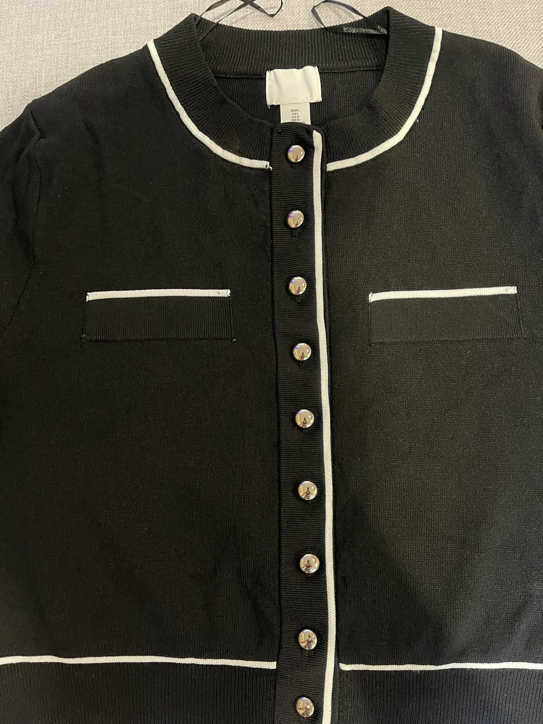 H&M Black Knit Cardigan with White Trim - Size L - photo 5
