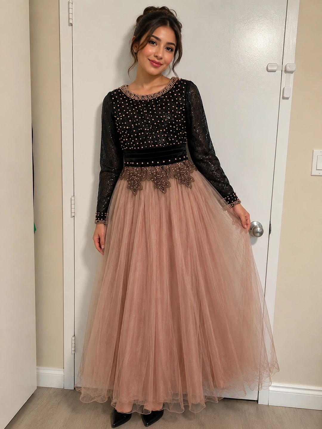 Sparkly beaded formal dress with tulle skirt