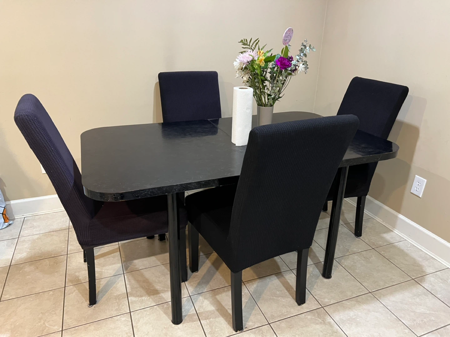 Black Dining Table Set with 4 Chairs