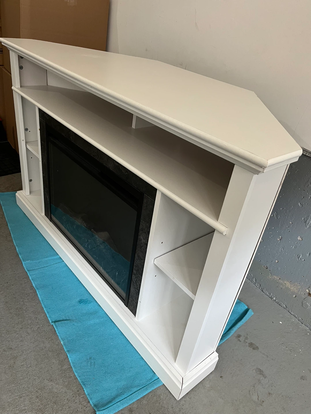 White Corner Electric Fireplace TV Stand with Shelving - photo 3