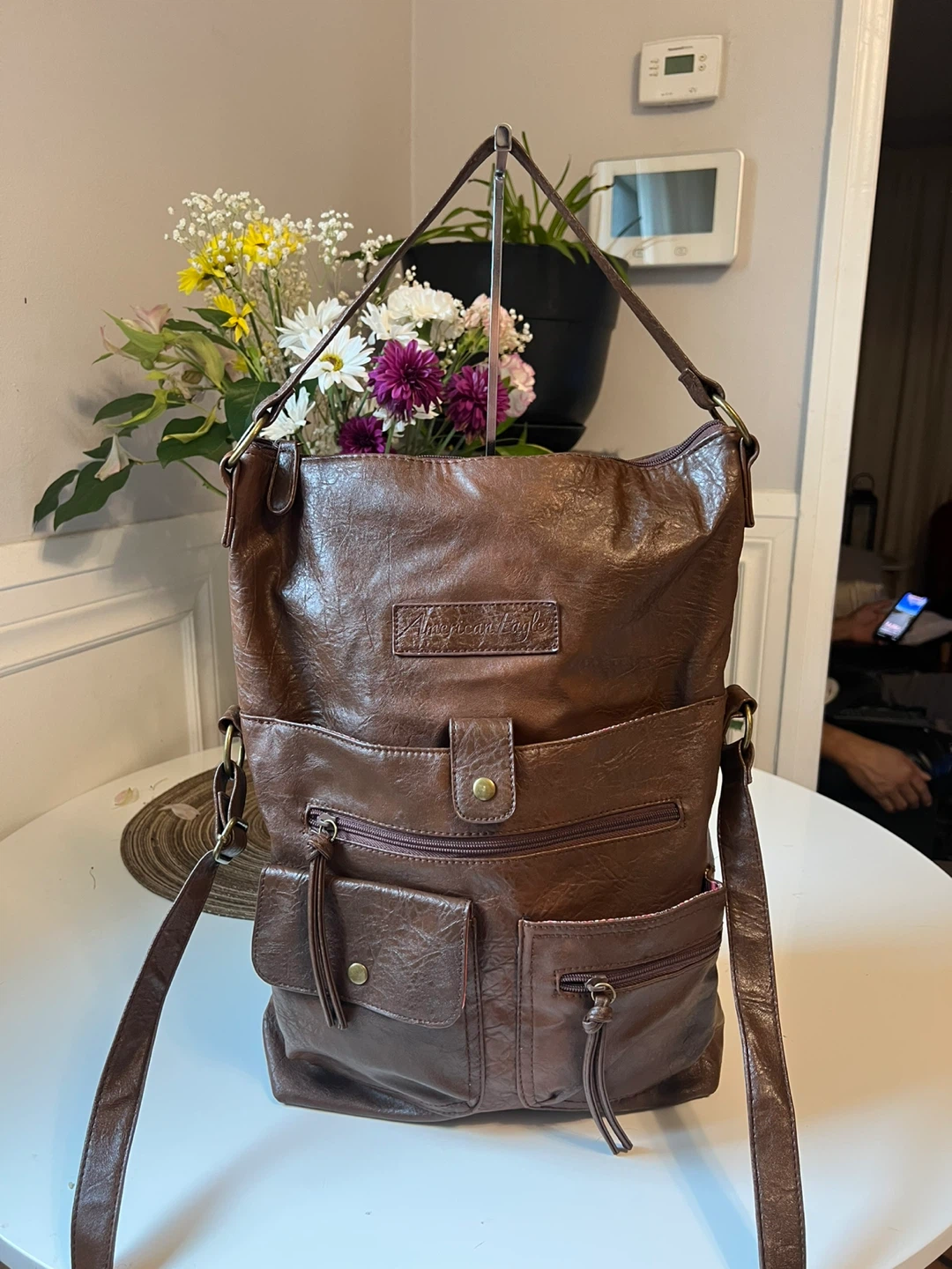American Eagle Brown Faux Leather Crossbody Bag