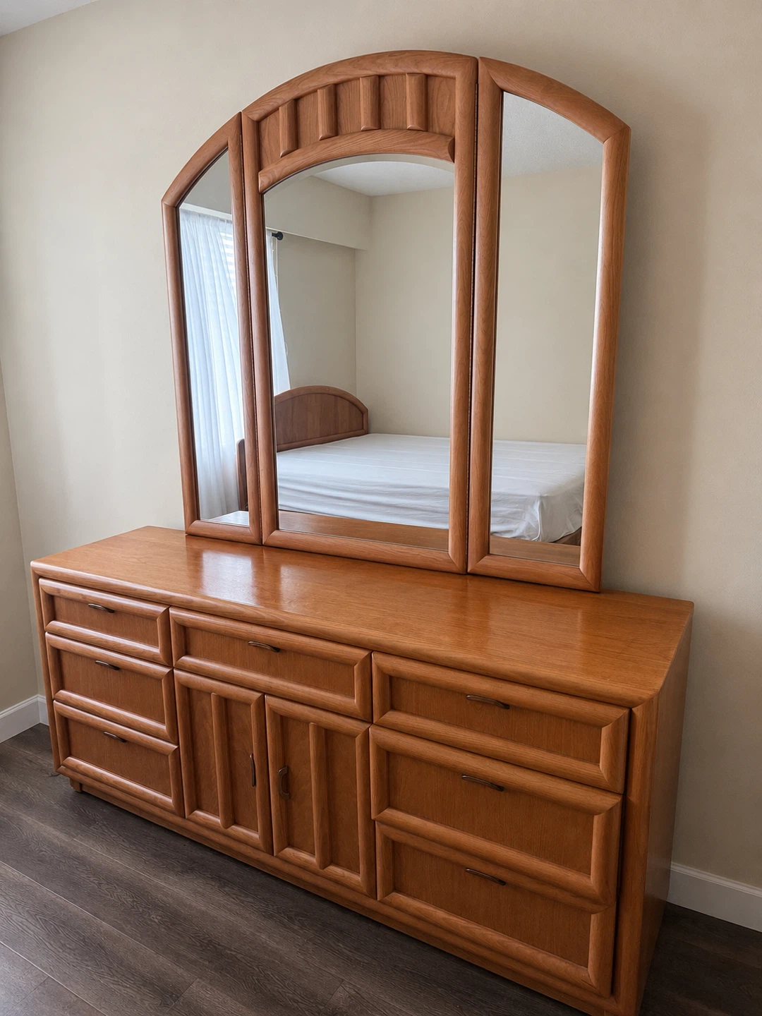 Wood Dresser with Triple Mirror