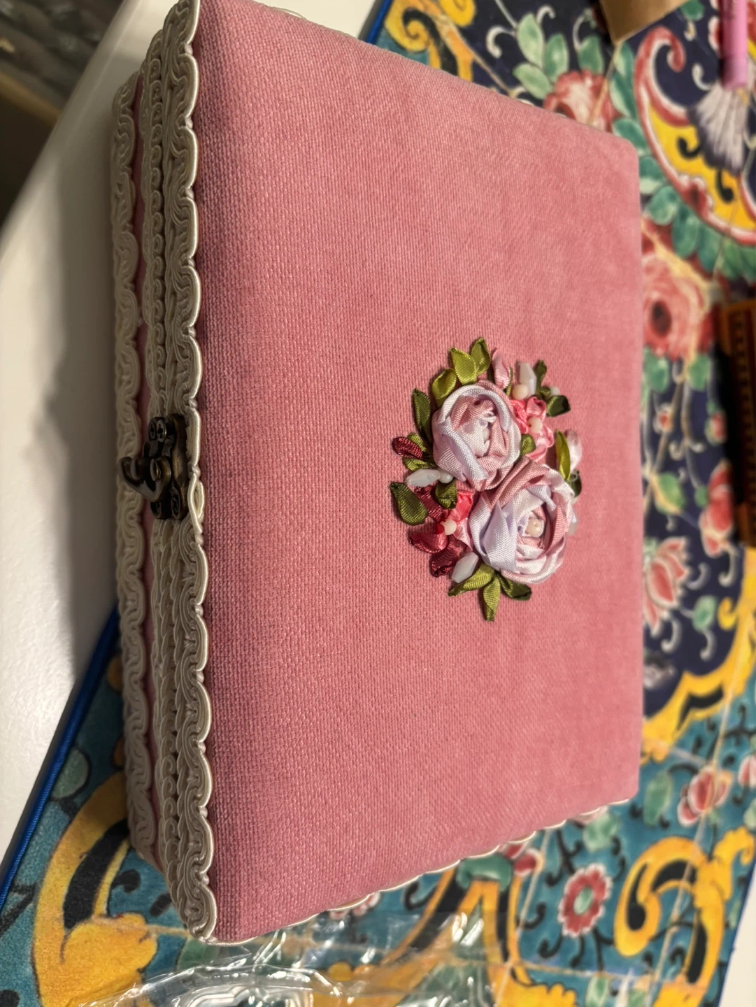 Pink Decorative Trinket Box with Floral Accent