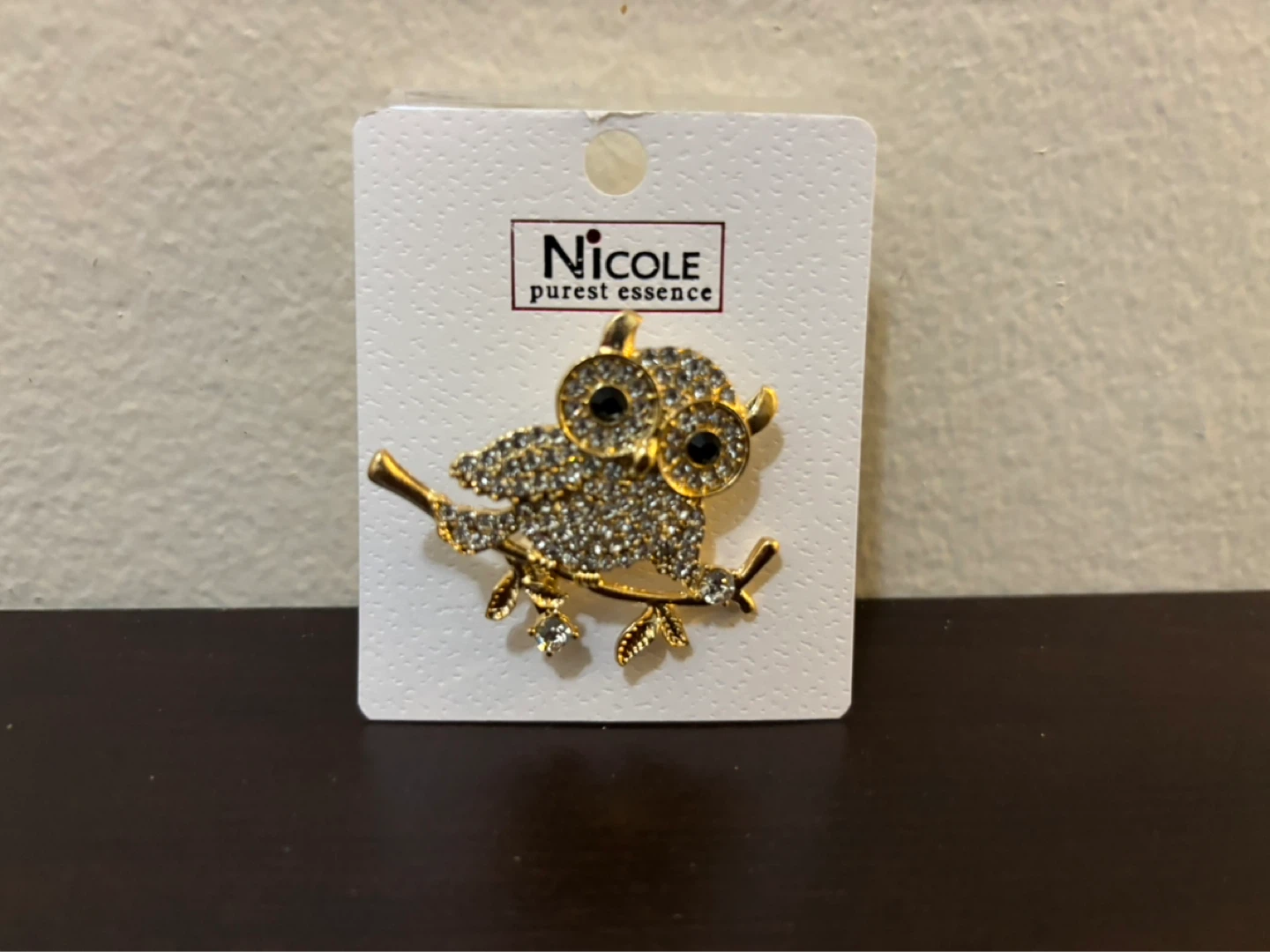 Nicole Owl Brooch Rhinestone Gold Tone