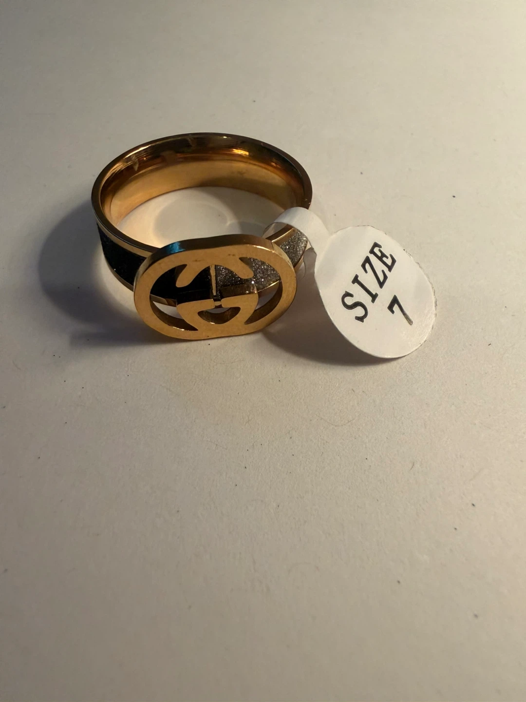 Gold Tone Ring with Double G Logo - Size 7