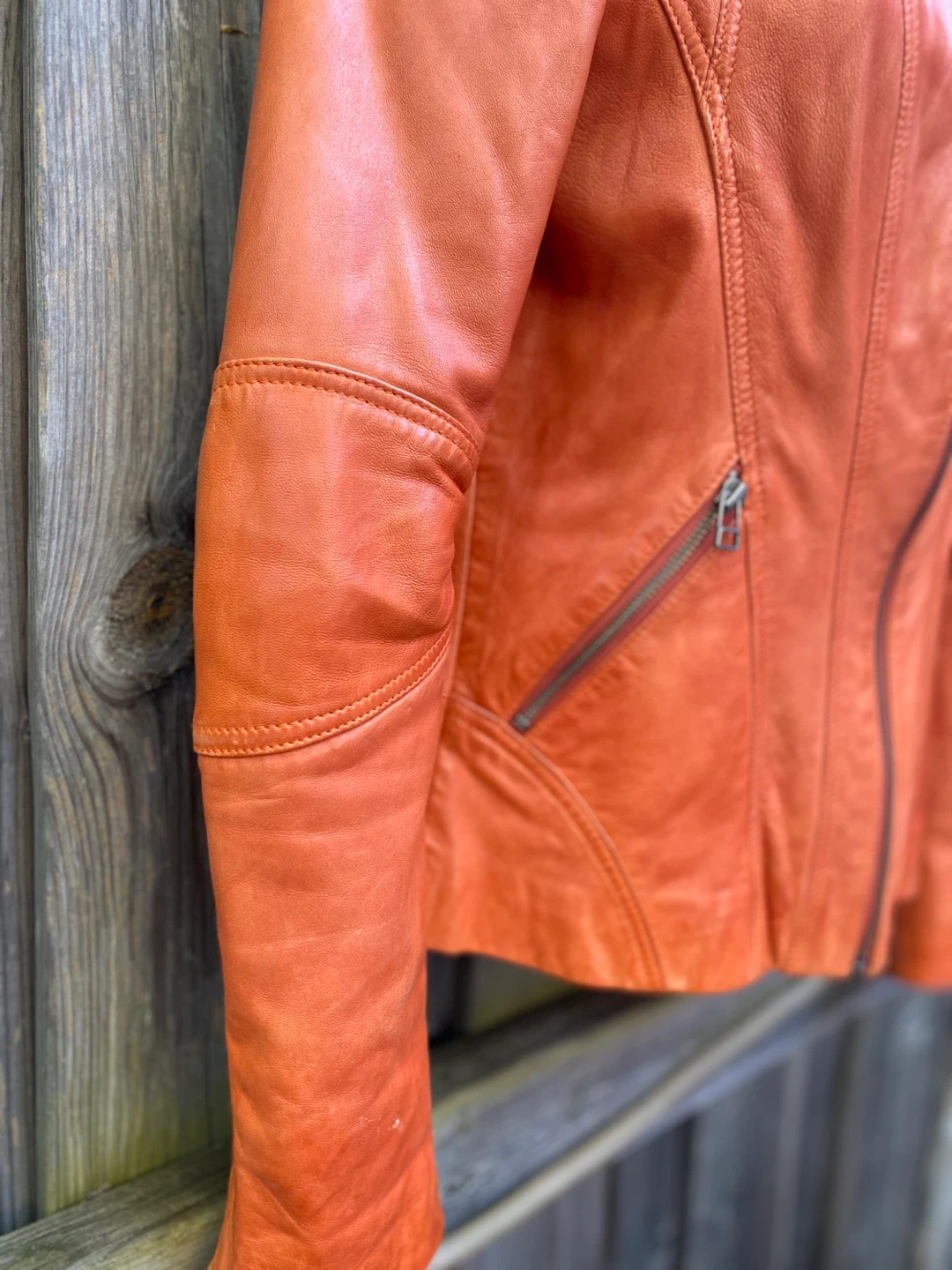 Danier Orange Lamb Leather Unique Tie-dye Lining Jacket - photo 5