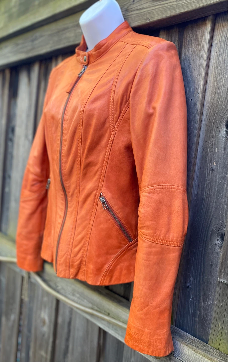 Danier Orange Lamb Leather Unique Tie-dye Lining Jacket - photo 3