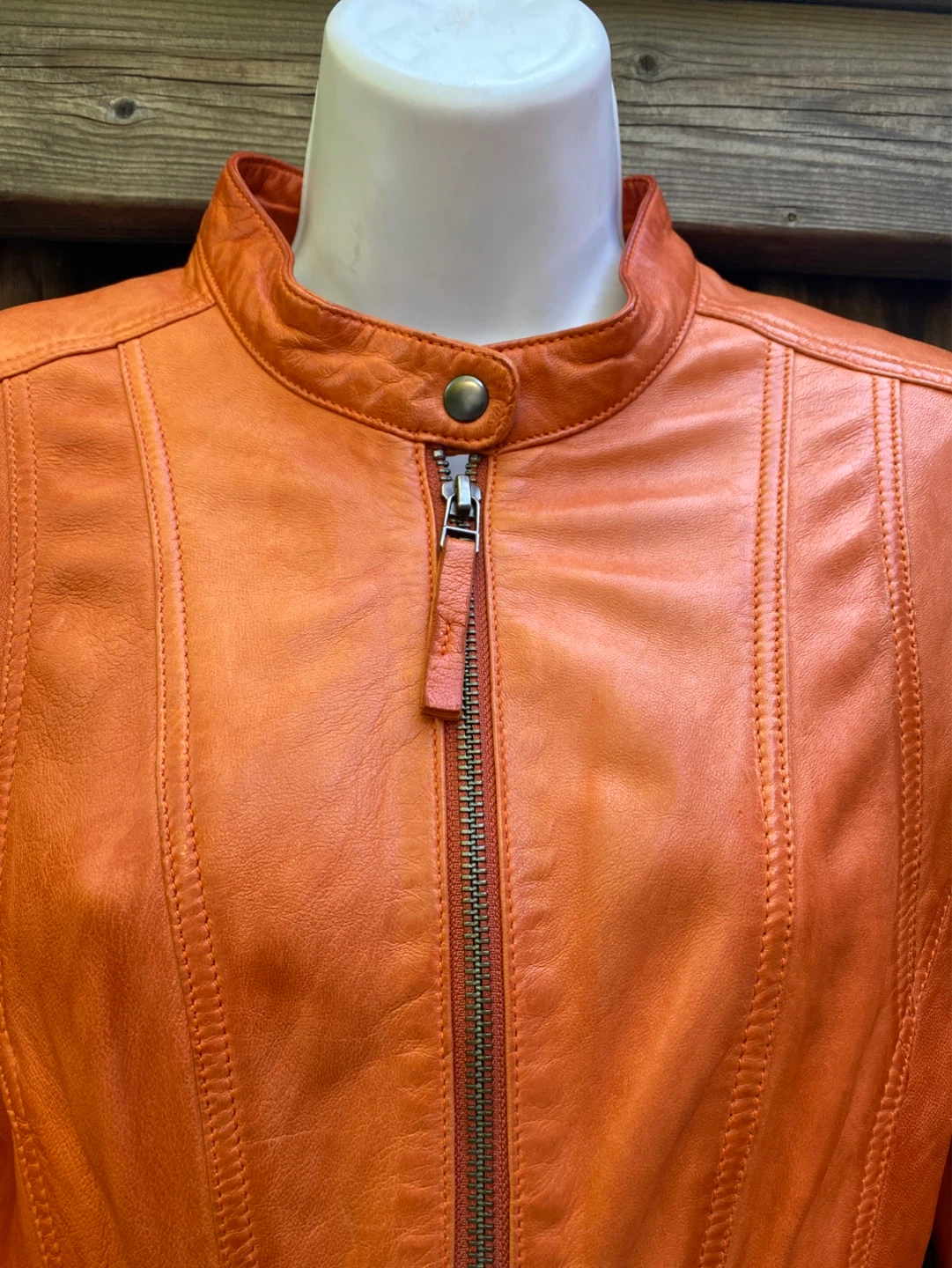 Danier Orange Lamb Leather Unique Tie-dye Lining Jacket - photo 4