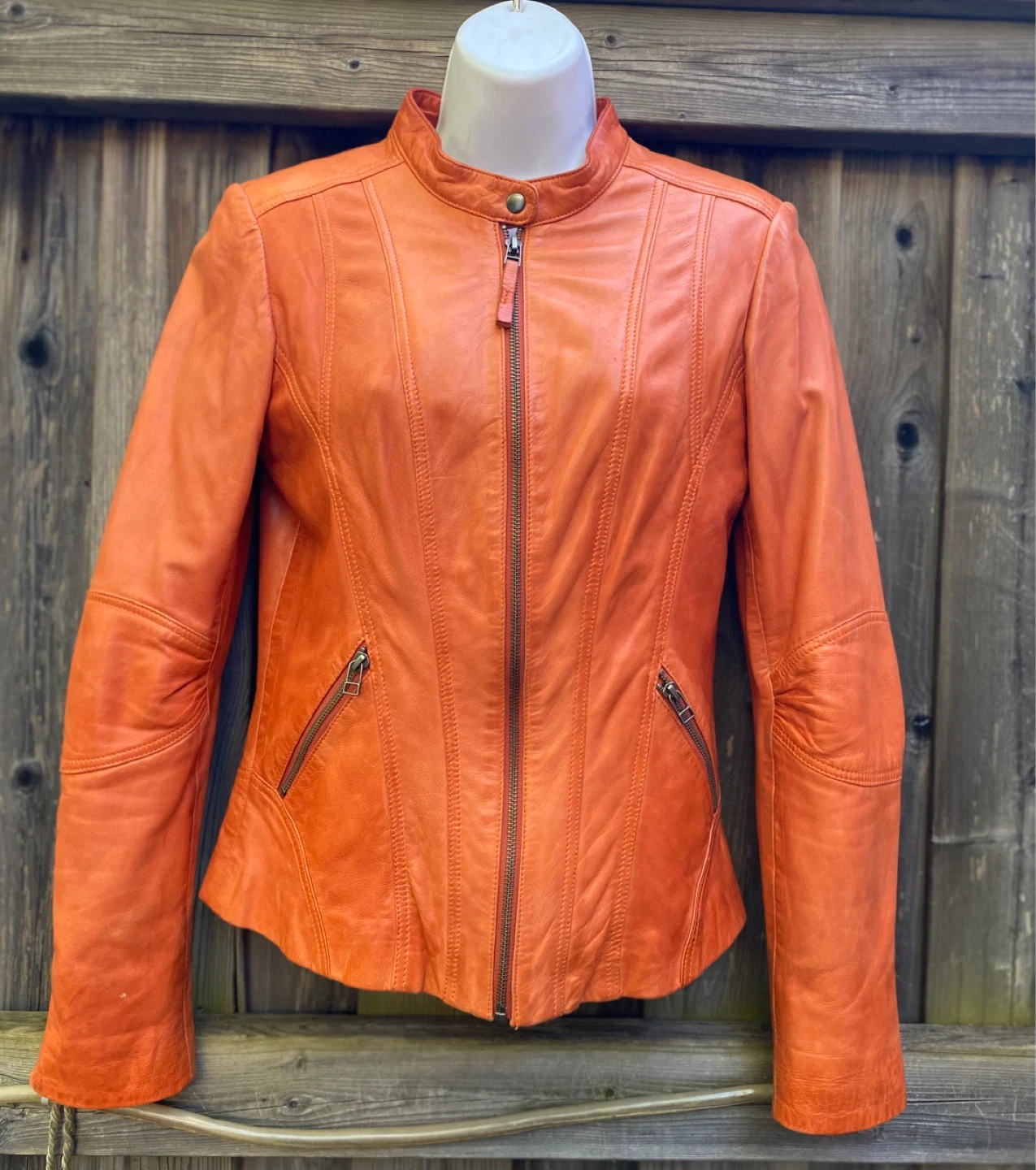 Danier Orange Lamb Leather Unique Tie-dye Lining Jacket - photo 2