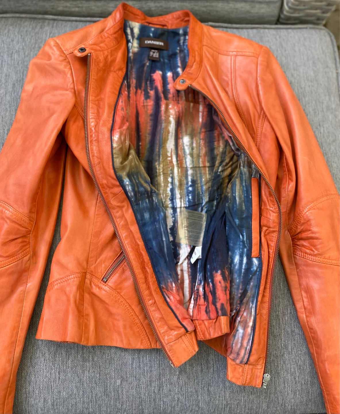 Danier Orange Lamb Leather Unique Tie-dye Lining Jacket