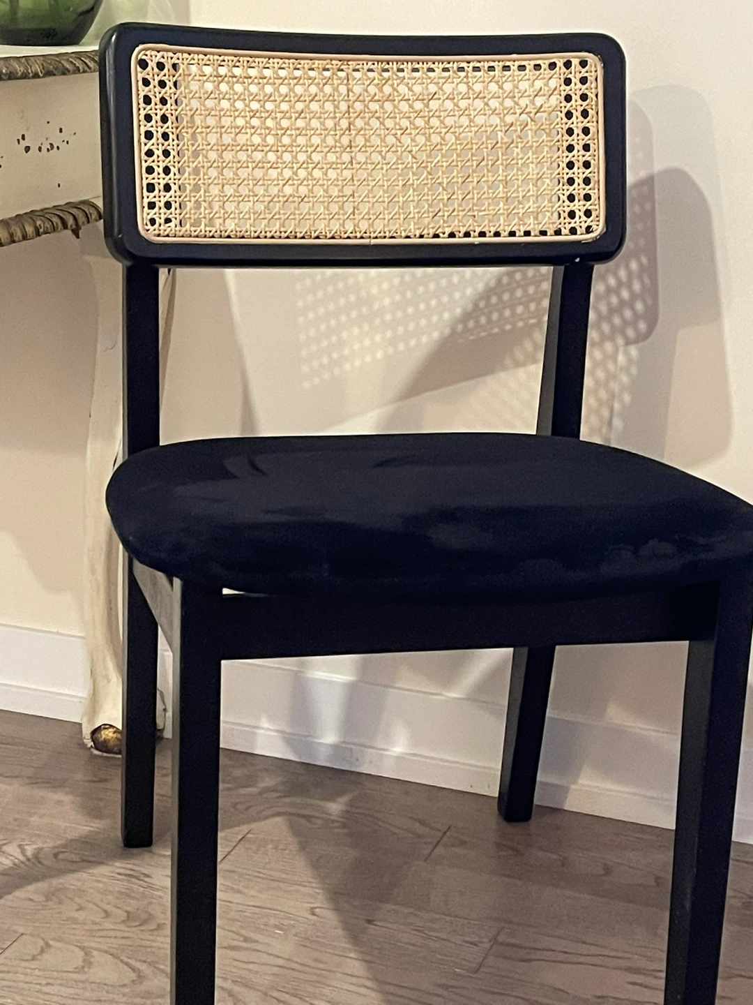 Black Accent Chair with Rattan Back