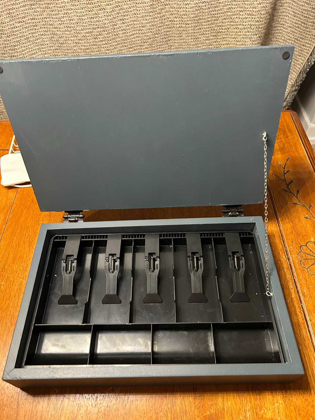 Wooden Grey Cash Box with Removable Tray