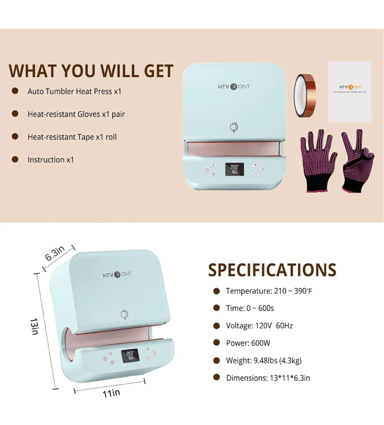 HTVRONT Auto Tumbler / Mug Heat Press Machine - photo 2