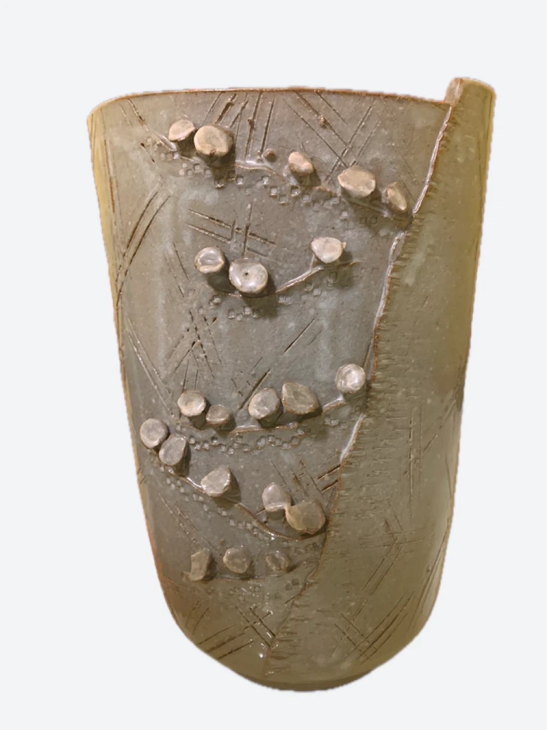 Artisan Ceramic Vase with Raised Design